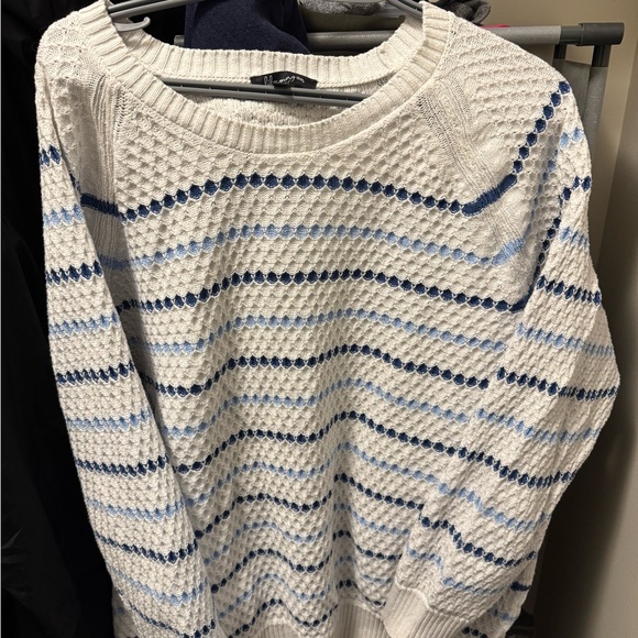 Lily Morgan Sweaters - Elegant Striped Crew Neck Sweater - White and Blue